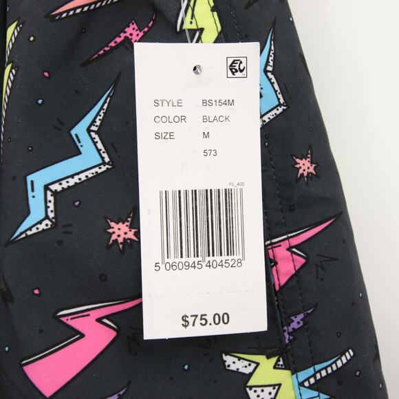 Boardies Apparel Mens Swim Trunks Black Lightning Bolt Neon Print Size M NWT - Picture 6 of 14